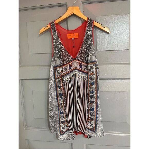 Clover Canyon Silk Blend Sleeveless Blouse Pull On Mixed Print PreOwned Sz S Boh - Picture 1 of 14